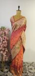 Pilia Georgette bandhani saree with paithani border