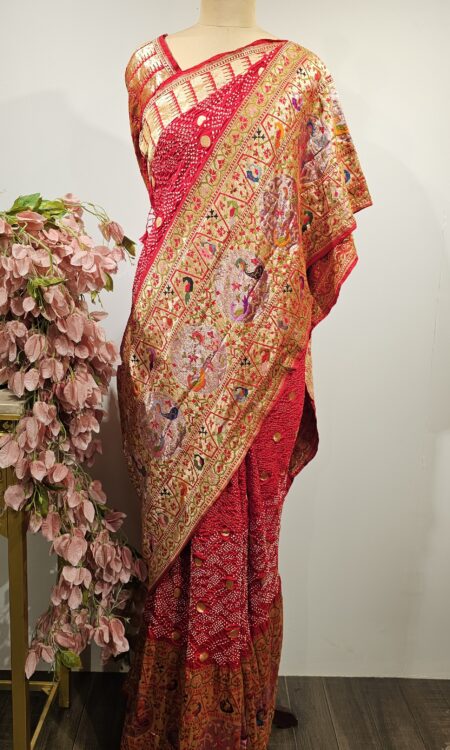 Banarasi Silk saree with bandhani and paithani border