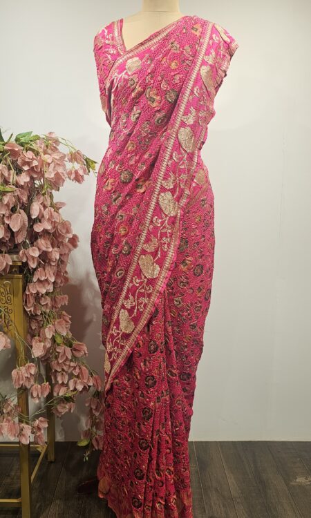 Banarasi Silk saree with bandhani and hand oven floral and animal motifs