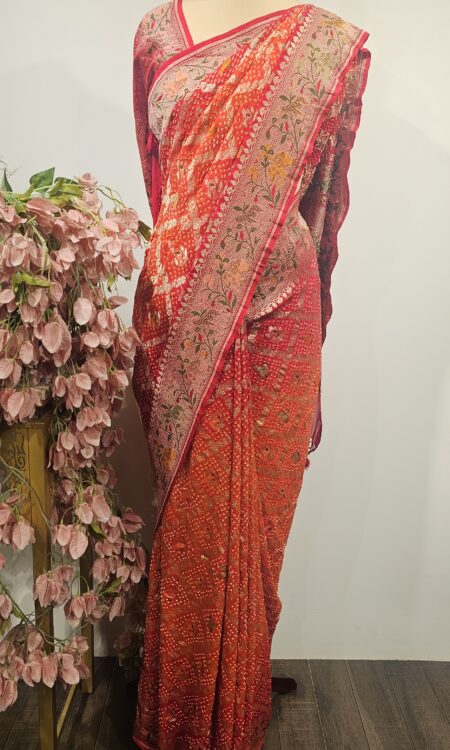 Georgette banarasi saree with bandhani