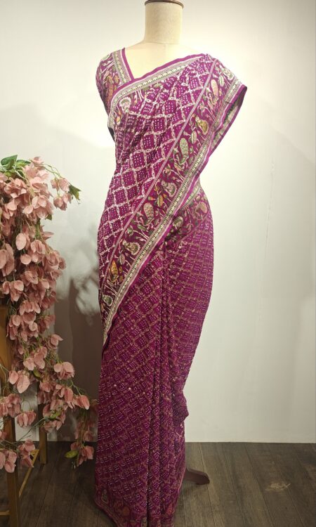 Georgette banarasi saree with bandhani and hand over border