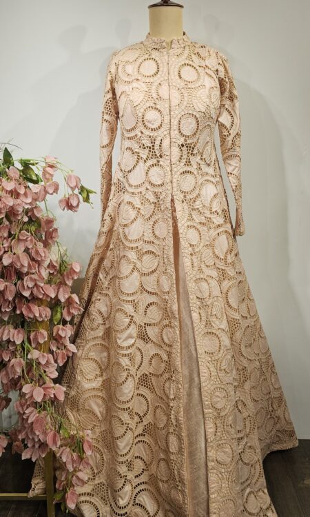 Peach pink lehenga with long jacket