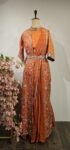 Rust orange anarkali in drape style with belt