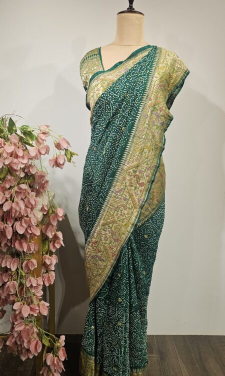 Green colour bandhani saree