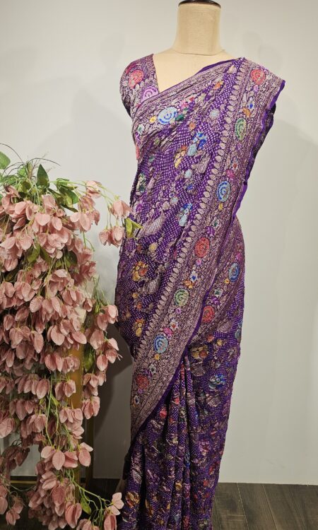 Purple colour bandhani saree
