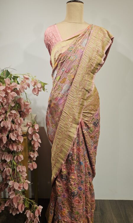 Light pink colour bandhani saree