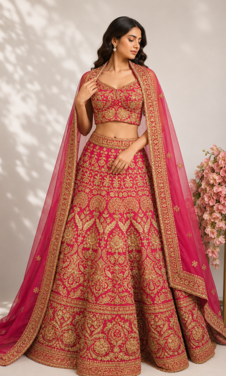 Pink colour bridal lehanga