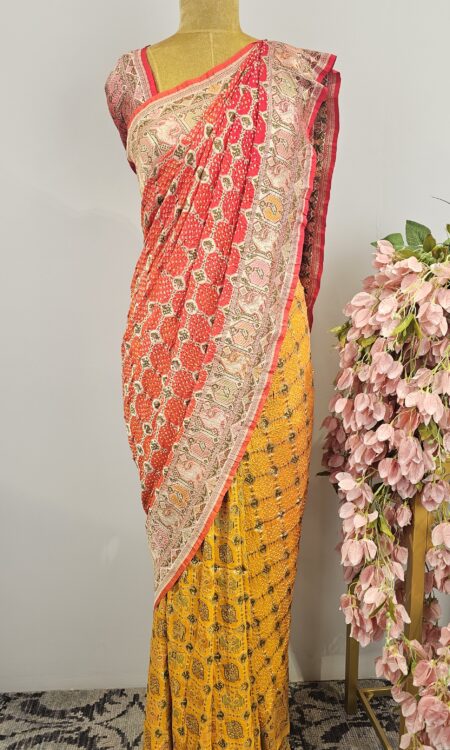 Georgette banarasi bandhani saree