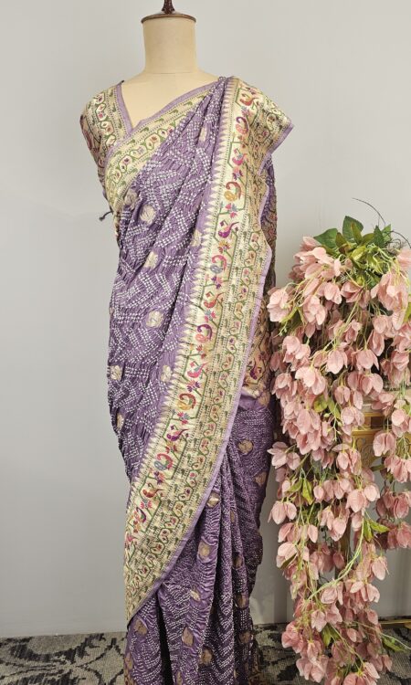 Pure Banarsi silk bandhani saree with paithani border