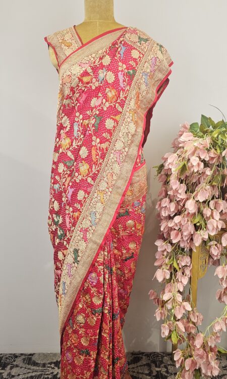 Pure georgette banarasi bandhani saree