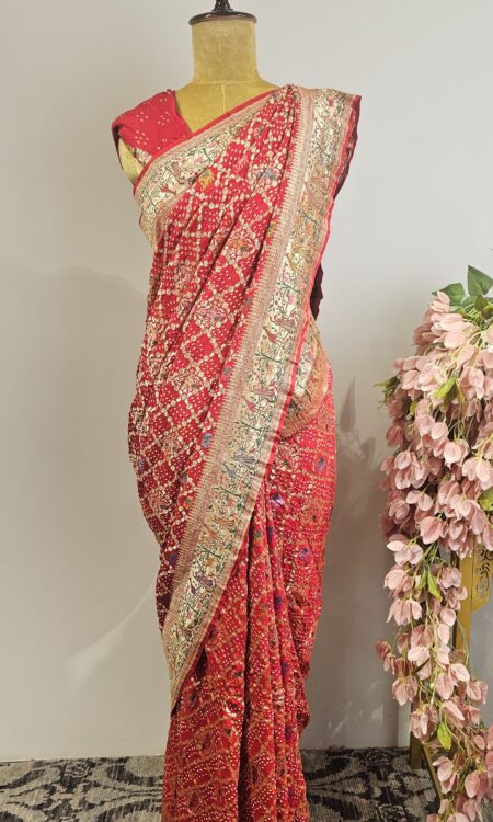 Pure georgette bandhani saree