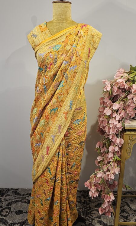 Yellow colour bandhani saree