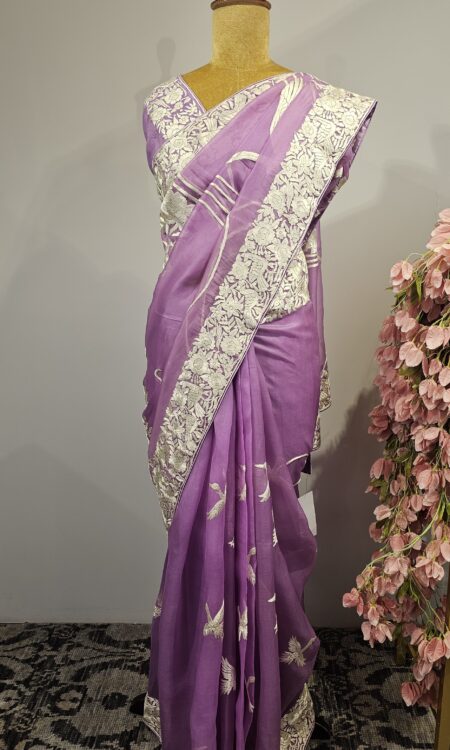 Lavender colour parsi gara saree