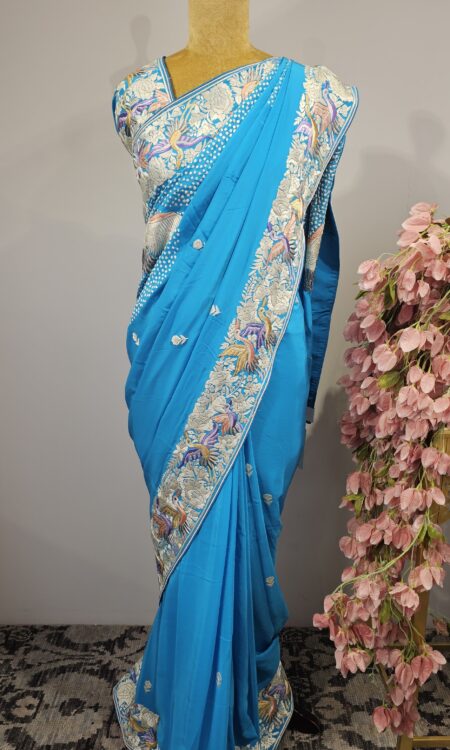 Sky blue colour parsi gara saree
