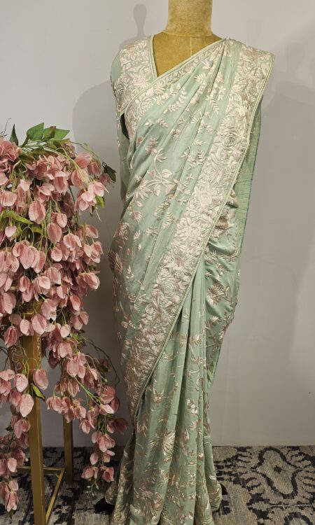 Sea green colour parsi gara saree