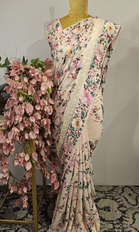 Light pink colour parsi gara saree
