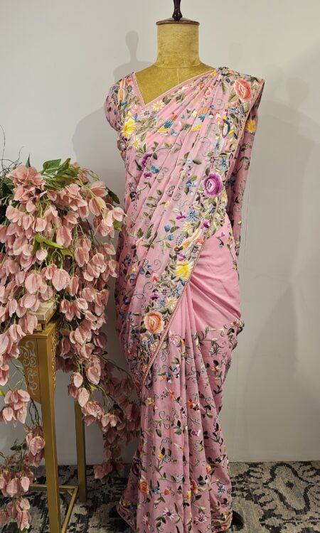 Pink colour parsi gara saree