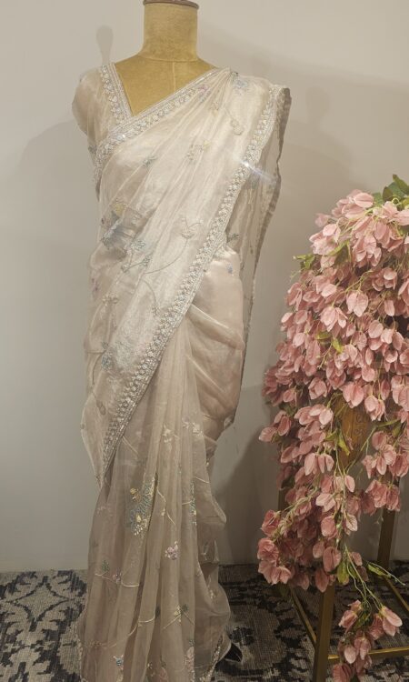 Ivory colour organza saree