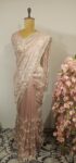 Coral pink colour organza saree
