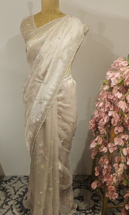 Ivory colour organza saree