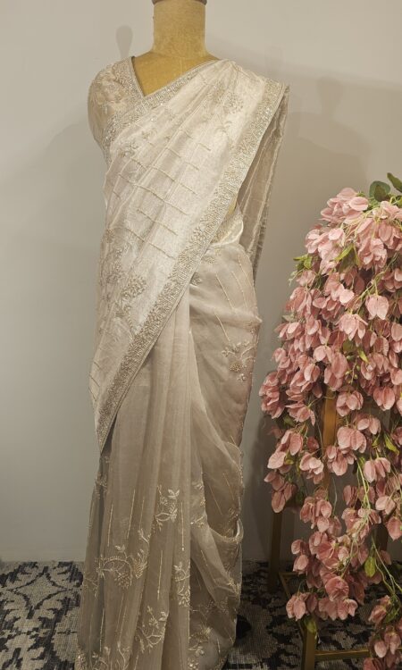 Ivory colour organza saree
