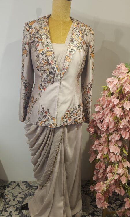 Grey colour drape saree