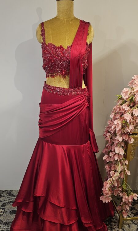 Red colour drape saree