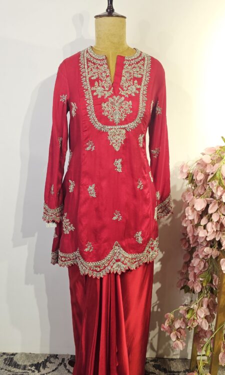 Red colour drape skirt with top