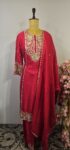Red colour kurthi set with straight pant and duppatta
