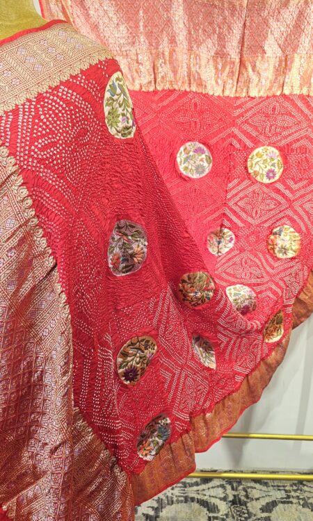 Red Bandhani banarasi silk duppatta with zari border (odhana)