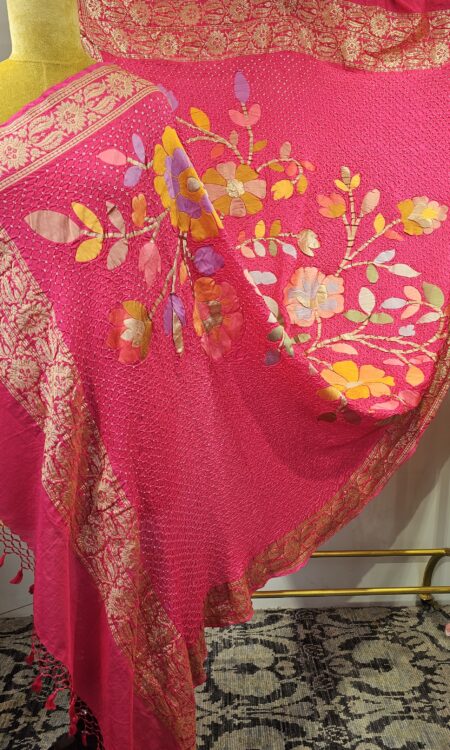 Pink banarasi silk bandhani dupatta