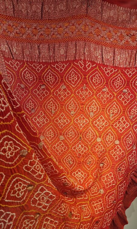 Red-orange pilia bandhani dupatta