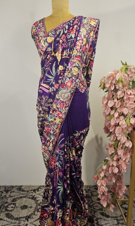 Purple colour parsi gara saree