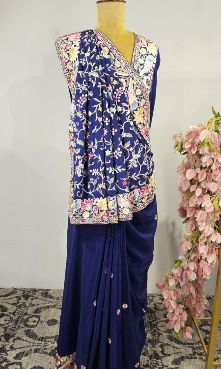 Navy blue colour parsi gara saree