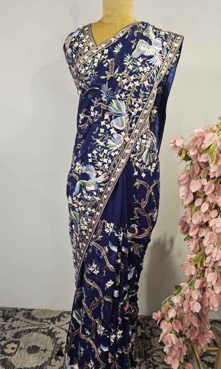 Navy blue colour parsi gara saree
