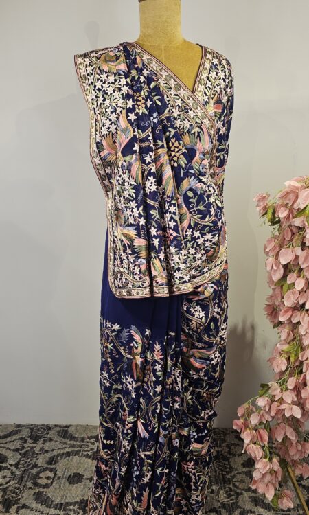 Navy blue colour parsi gara saree