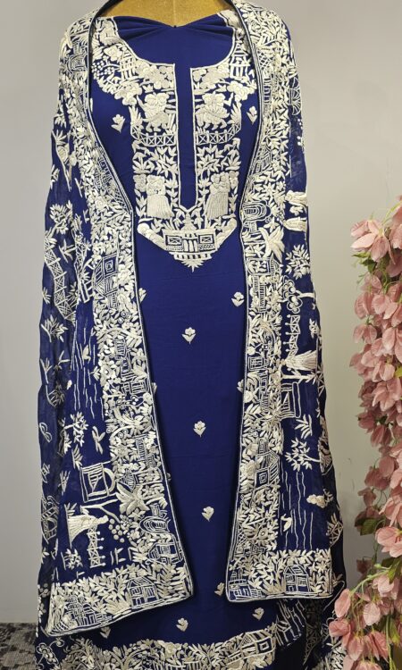 Blue parsi unstitched suit