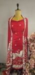 Red colour parsi gara unstitched suit