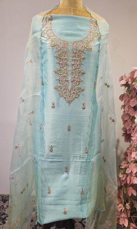 Blue gotta and zardosi work unstitched