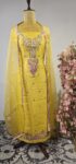 Yellow dori work unstitched suit