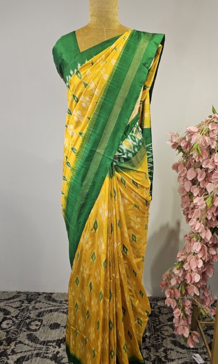 Yellow colour Ikat saree