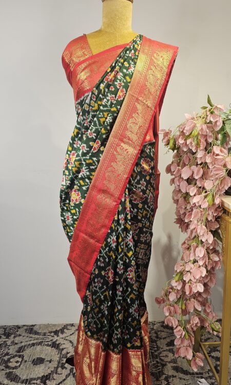 Green Ikat saree with Kanchi border