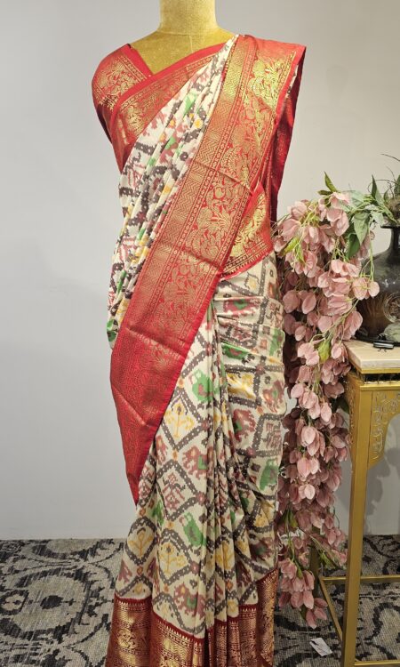 White Ikat saree