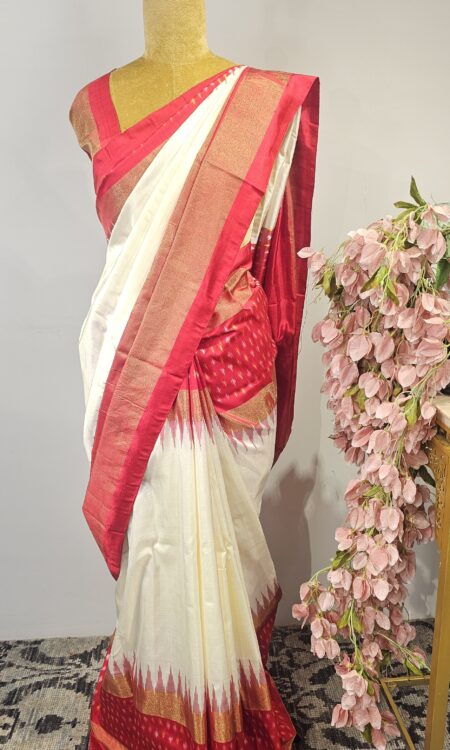 White Ikat saree