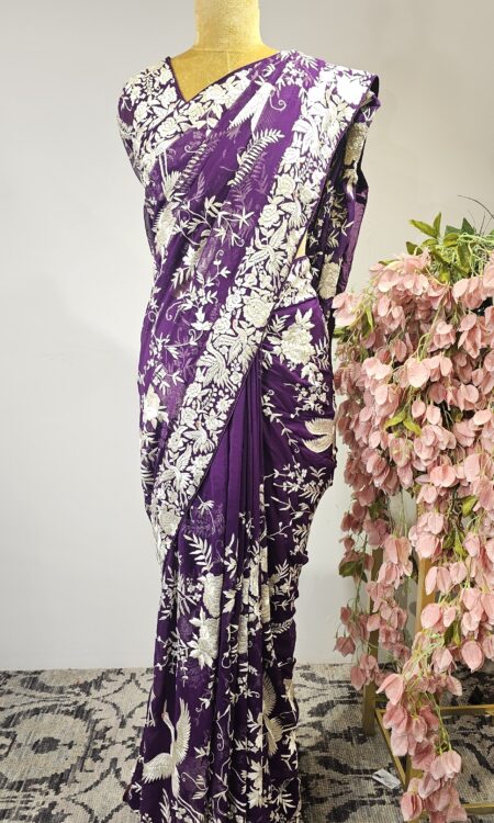 Purple parsi saree