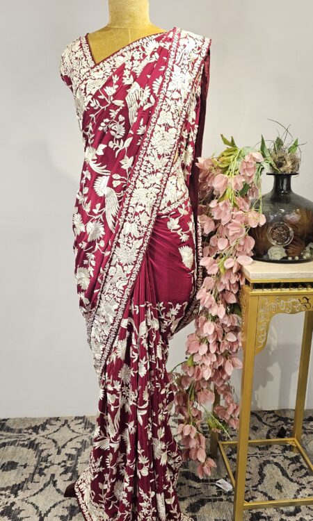 Maroon parsi gara saree