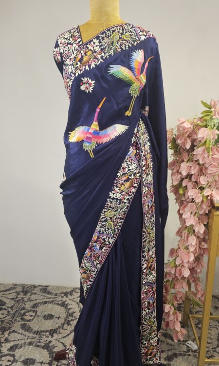 Navy blue parsi gara saree