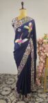 Navy blue parsi gara saree