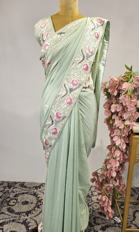 Sea green colour parsi gara saree