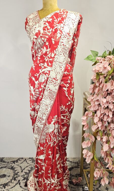 Red Parsi saree